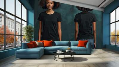 black womans tshirt mock up front and back Wall mural