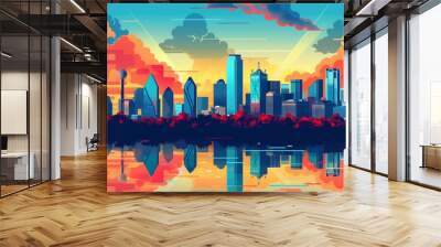 City model style vector 2D pattern Wall mural