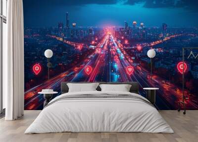 city with complex highways with gps Wall mural