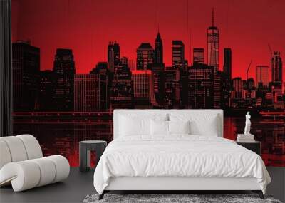 comic book new york skyline in blue Wall mural