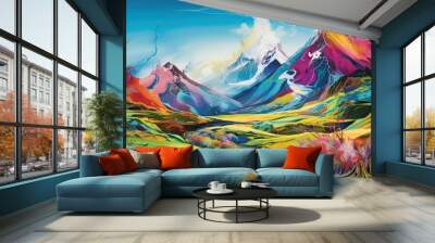 Conjure an abstract mountainous landscape, a fusion born from the minds of various visionary artists. Picture the undulating peaks and valleys inspired by the surrealist touches of Salvador DalÃ­, whe Wall mural