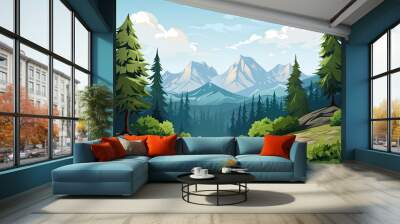 forest with mountains and trees landscape Wall mural