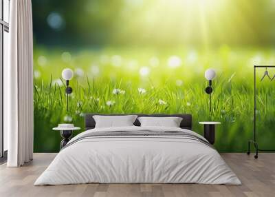 Green grass and sunlight banner background Wall mural