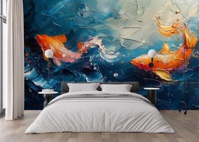 oil painting of fishes in the sea abstract with visible bush strokes Wall mural