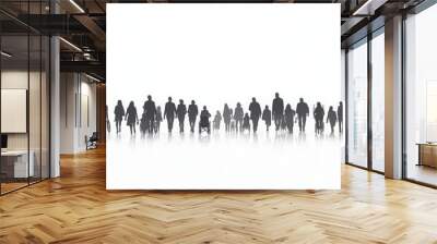 Silhouettes of a lot of people walking in a parade. View from the back. white background Wall mural