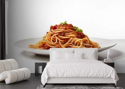 Spaghetti in left side view on white background Wall mural