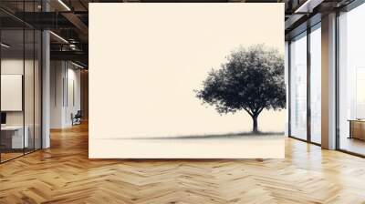 Tree line art symbolizing biomass energy, set against a light background, ample central space for text, minimalistic and modern design Wall mural