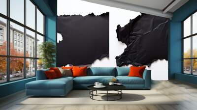 two pieces of torn black paper for using as text box white Wall mural