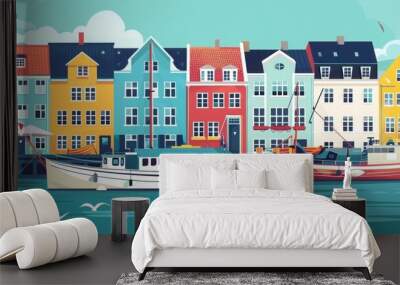 typical colorful houses at the port Wall mural