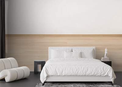 Empty wooden floor with white concrete wall. Wall mural