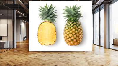 Flat lay of Pineapple with cut in half isolated on white background. Wall mural