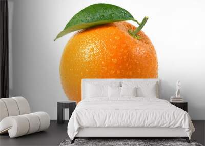 Fresh orange fruit with water droplets isolate on white background. Clipping path. Wall mural