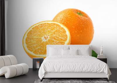 Fresh orange with cut in half and water droplets isolate on white background. Clipping path. Wall mural