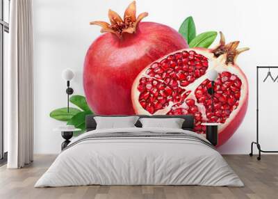 fresh ripe pomegranate with cut in half isolated on white background. Wall mural