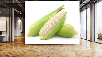 Fresh white corn isolated on white background. Clipping path. Wall mural