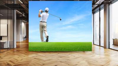 Golfer hit sweeping driver after hitting golf ball down the fairway. Wall mural