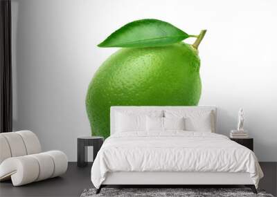 Green lime with leaf isolated on white background. Clipping path. Wall mural