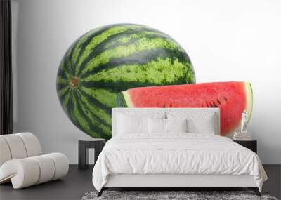 Juicy watermelon with sliced isolated on white background. Clipping path. Wall mural