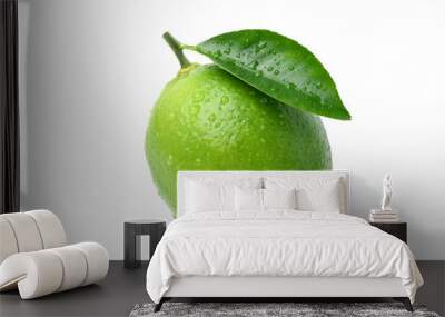 Natural fresh lime with water droplets  isolated on white background. Clipping path. Wall mural