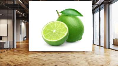 Natural green  lime with cut in half  isolated on white background. Wall mural