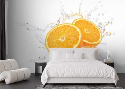 Orange cut in half with water splash  isolated on white background. Wall mural