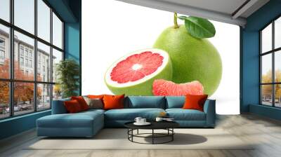 Red pomelo fruit with cut in half isolated on white background.Clipping path. Wall mural