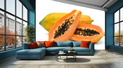 Ripe papaya with cut in half isolated on white background. Wall mural