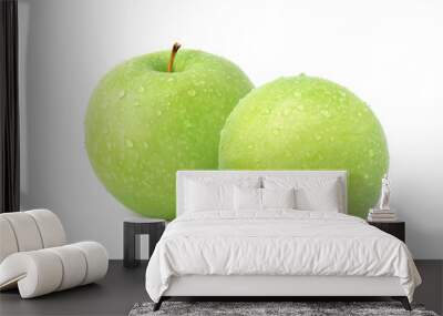 Two Green Apple with water droplets  isolated on white background. Clipping path. Wall mural