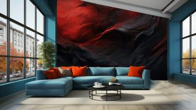 Abstract dark backgorund in red and black tones of wavy substances Wall mural