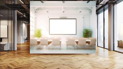 Conference room in white bright tones with presentation screen with empty blank space Wall mural