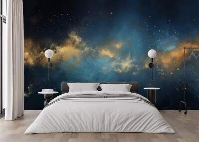 Dark blue and gold abstract background panoramic illustration Wall mural