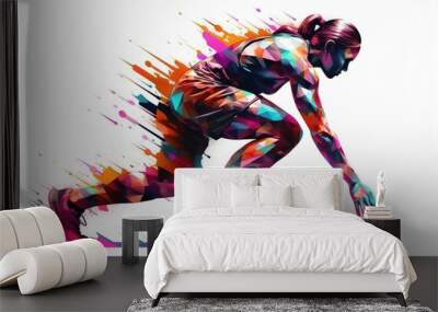 Female athlete abstract digital illustration over white background. Generative AI Wall mural