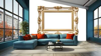 Golden vintage frame with copy space over transparent backdrop. Generative AI Wall mural