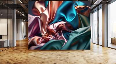 Multicolor silk fabrics background. Generative AI illustration Wall mural