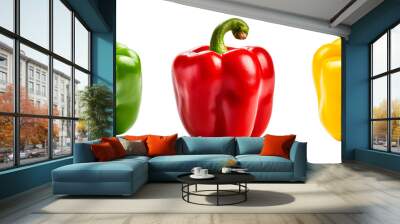 Set of red, green and yellow bell peppers over isolated transparent background Wall mural