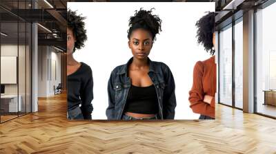 Three beautiful young African women wearing casual clothes over white transparent background Wall mural