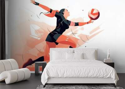 Woman volleyball player banner over white background. Generative AI Wall mural