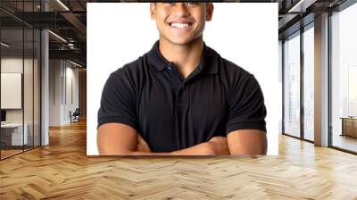 Young Pacific Islander male employee wearing black polo t-shirt, isolated over white transparent background Wall mural