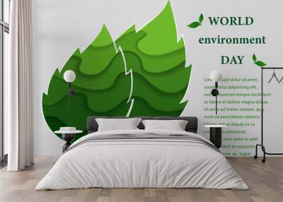 Paper carve design of eco friendly nature concept,Abstract green depth layer in leaf shape background,vector illustration Wall mural