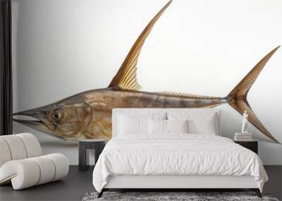 A detailed image of a realistic swordfish model isolated on a white background, showcasing its sharp features and unique anatomy. Wall mural