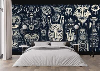 The image shows a variety of animals and creatures, each with their own unique and intricate design Wall mural