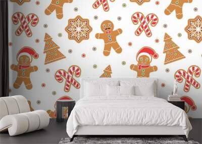 Christmas seamless pattern with gingerbread man cookies Wall mural