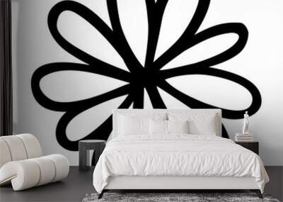 Flower doodle hand drawn with black line, png isolated on transparent background Wall mural