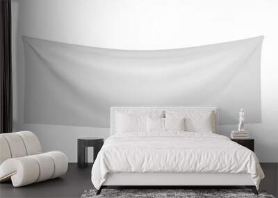 White textile banner with folds. Blank hanging fabric template. Png clipart isolated on transparent background Wall mural