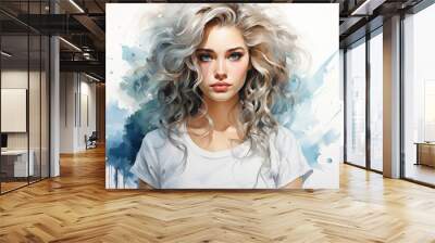 Female image is drawn. painting image portrait of beautiful lady Wall mural