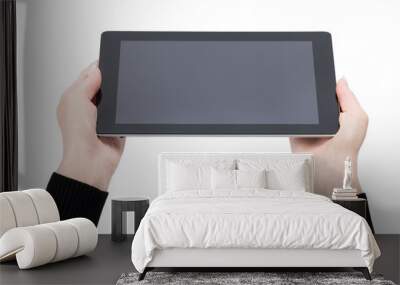 hands holding a tablet touch computer gadget with isolated scree Wall mural