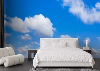 Panoramic fluffy cloud in the blue sky. Sky with cloud on a sunny day. Wall mural