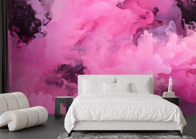 pink paint splash isolated on black background. paint background. Wall mural