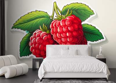 Raspberries sticker. bunch of raspberries isolated on white background Wall mural