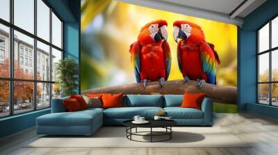 two scarlet macaws on a branch Wall mural